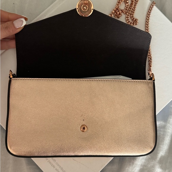 Authentic FENDI Vitello Laminato F is Fendi Envelope Wallet on Chain Rame Bag - Picture 5 of 9